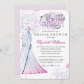 ピンククリスタル結婚フローラズガウンブライダルシャワー 招待状 (正面/裏面)
