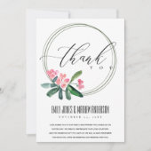 ピンククリストサンザシ開花水彩色結婚ズ サンキューカード (正面)