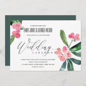 ピンククリストサンザシ開花水彩色結婚ズ 招待状 (正面/裏面)
