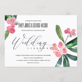 ピンククリストサンザシ開花水彩色結婚ズ 招待状