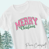 ピンククリスマスとグリッターリクレトロはっきりした文字 Tシャツ