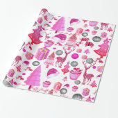 ピンククリスマスアレンジメントラッピング紙 ラッピングペーパー (アンロールド)