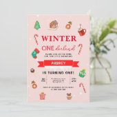 ピンククリスマスウィンターオネダーランドファースト誕生日 招待状 (スタンド正面)
