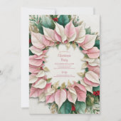 ピンククリスマスウィンターポエレガントインセチアパーティー 招待状 (正面)