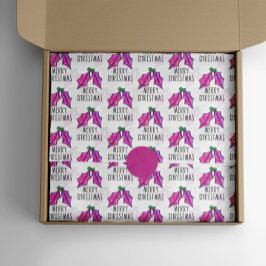 ピンククリスマスウォーターカラーホリーティッシュペーパー 薄葉紙