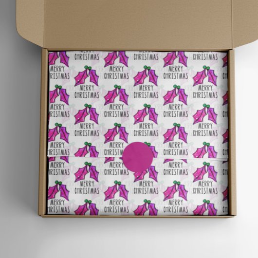 ピンククリスマスウォーターカラーホリーティッシュペーパー 薄葉紙