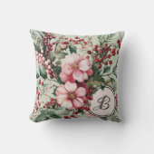 ピンククリスマスウォーター色フローラモノグラム クッション (正面)
