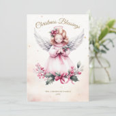 ピンククリスマスエンジェルスウィートチャイルド恵みファミリー シーズンカード (スタンド正面)