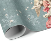 ピンククリスマスエンジェルティール(緑がかった色)スノーフレークスターホリデー ラッピングペーパー (ロールコーナー)