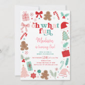 ピンククリスマスオハイオおもしろいファースト誕生日 招待状 (正面)