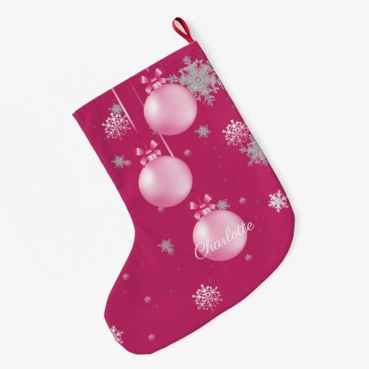 ピンククリスマスオーナメントストッキング ラージクリスマスストッキング (裏面 (吊り時))