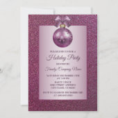 ピンククリスマスオーナメントホリデーズパーティーグリッター 招待状 (正面)