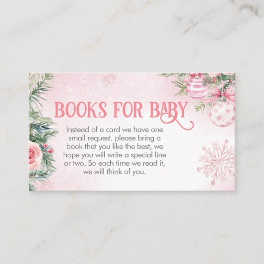 ピンククリスマスオーナメント冬の本ベビー エンクロージャーカード (正面)