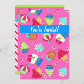 ピンククリスマスカップケーキアートパーティーイベント招待状 招待状 (正面/裏面)