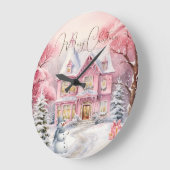 ピンククリスマスカントリーコテージホリデーウォール ラージ壁時計 (傾斜)