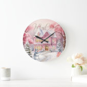 ピンククリスマスカントリーコテージホリデーウォール ラージ壁時計 (ホーム)