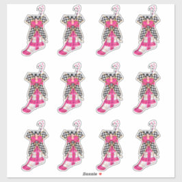 ピンククリスマスキャンディカネスクリスマスプレイドチェッカー シール