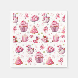 ピンククリスマスキュートおもしろいスイーツ スタンダードカクテルナプキン