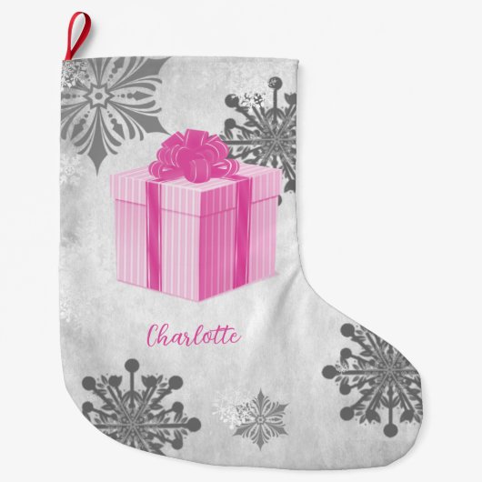 ピンククリスマスギフトホリデーストッキング ラージクリスマスストッキング (正面)