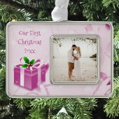 ピンククリスマスギフト枠オーナメント シルバープレートフレームオーナメント