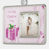 ピンククリスマスギフト枠オーナメント シルバープレートフレームオーナメント (左)
