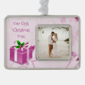 ピンククリスマスギフト枠オーナメント シルバープレートフレームオーナメント (正面)