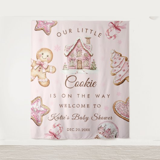 ピンククリスマスクッキー赤ちゃんシャワーガールタペストリー タペストリー (正面)