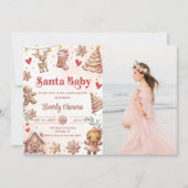 ピンククリスマスクッキー赤ちゃんシャワーフォト招待状 招待状 (正面)