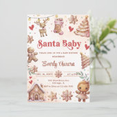 ピンククリスマスクッキー赤ちゃんシャワー招待状 招待状 (スタンド正面)