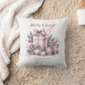 ピンククリスマスグラムメリーデコレパーソナライズされたー クッション (ブランケット)