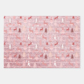 ピンククリスマスグリッタールックツリーズトナカイ ラッピングペーパーシート (正面3)