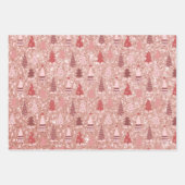 ピンククリスマスグリッタールックツリーズトナカイ ラッピングペーパーシート (正面3)