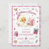 ピンククリスマスサンタクッキーココア誕生日 招待状 (正面)