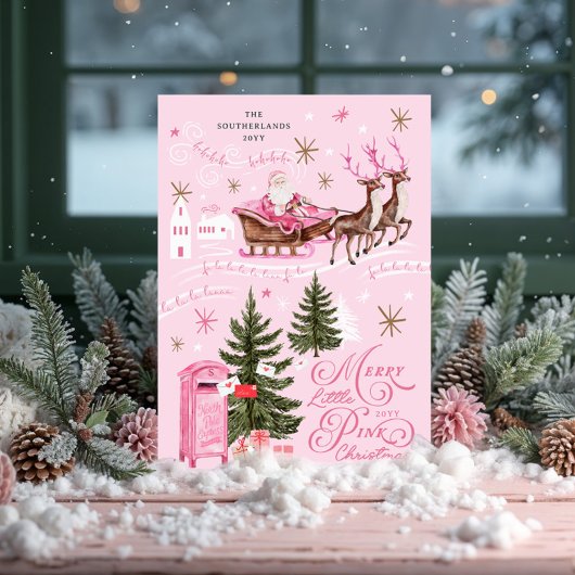 ピンククリスマスサンタトインデアノースポールビレッジ シーズンカード