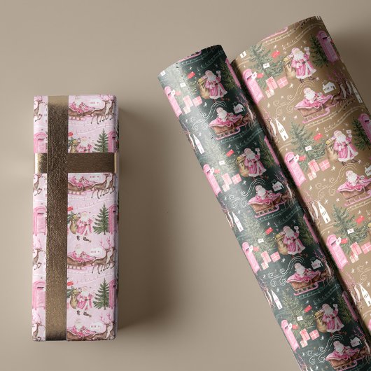 ピンククリスマスサンタトインデアノースポールビレッジ ラッピングペーパーシート