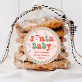 ピンククリスマスサンタベビーベビーシャワーのお願い ラウンドシール