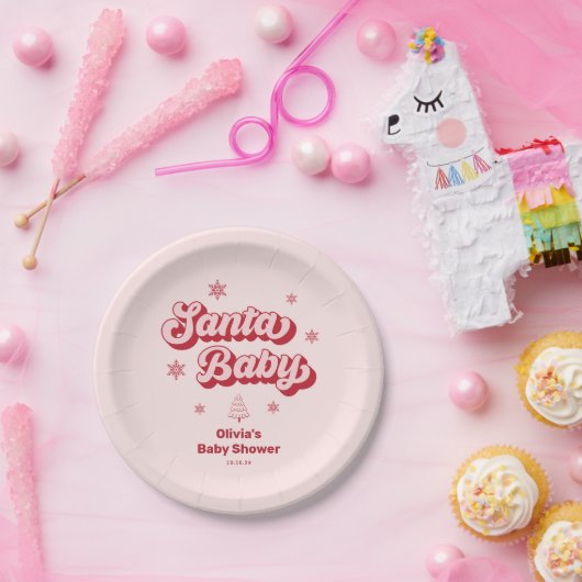 ピンククリスマスサンタベビーベビーシャワー ペーパープレート (パーティー)