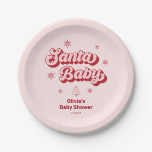 ピンククリスマスサンタベビーベビーシャワー ペーパープレート