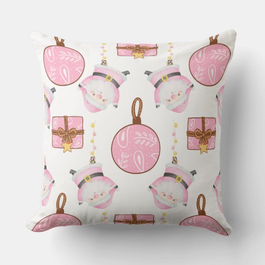 ピンククリスマスサンタ装飾用クッション、ピンククリスマス クッション (正面)