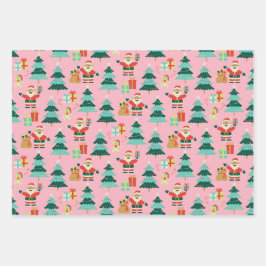 ピンククリスマスサンタ – ヴィンテージ ラッピングペーパーシート
