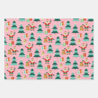 ピンククリスマスサンタ – ヴィンテージ ラッピングペーパーシート