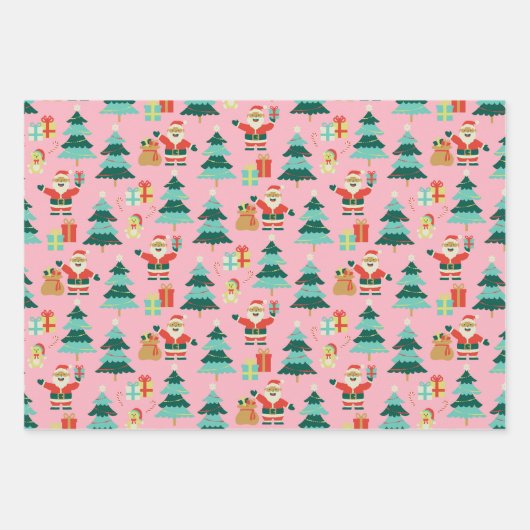 ピンククリスマスサンタ – ヴィンテージ ラッピングペーパーシート (正面)