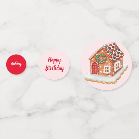 ピンククリスマスジンジャーブレッドハウス誕生日 コンフェッティ (正面)