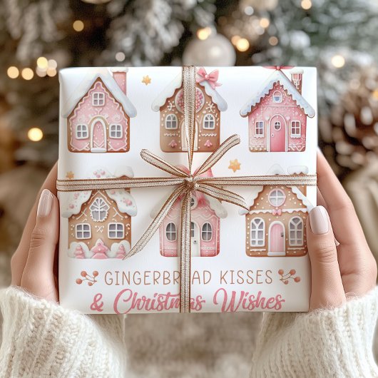 ピンククリスマスジンジャーブレッドハウズラッピング紙 ラッピングペーパー