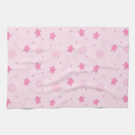 ピンククリスマスジンジャーブレッドマン雪片パターン キッチンタオル