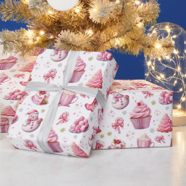 ピンククリスマススイートカワイイおもしろい ラッピングペーパー