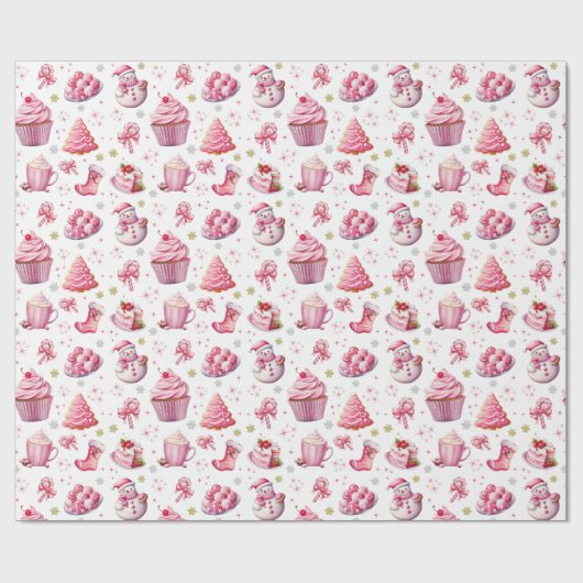 ピンククリスマススイートカワイイおもしろい ラッピングペーパー (フラット)