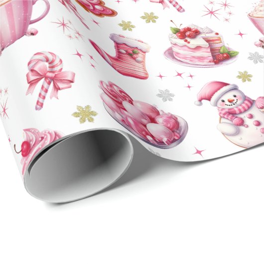 ピンククリスマススイートカワイイおもしろい ラッピングペーパー (ロールコーナー)