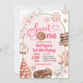 ピンククリスマススイートワンウィンターファースト誕生日 招待状 (正面)