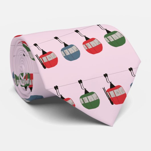 ピンククリスマススキーリフトイラストレーションスキーヤー ネクタイ (ロール)